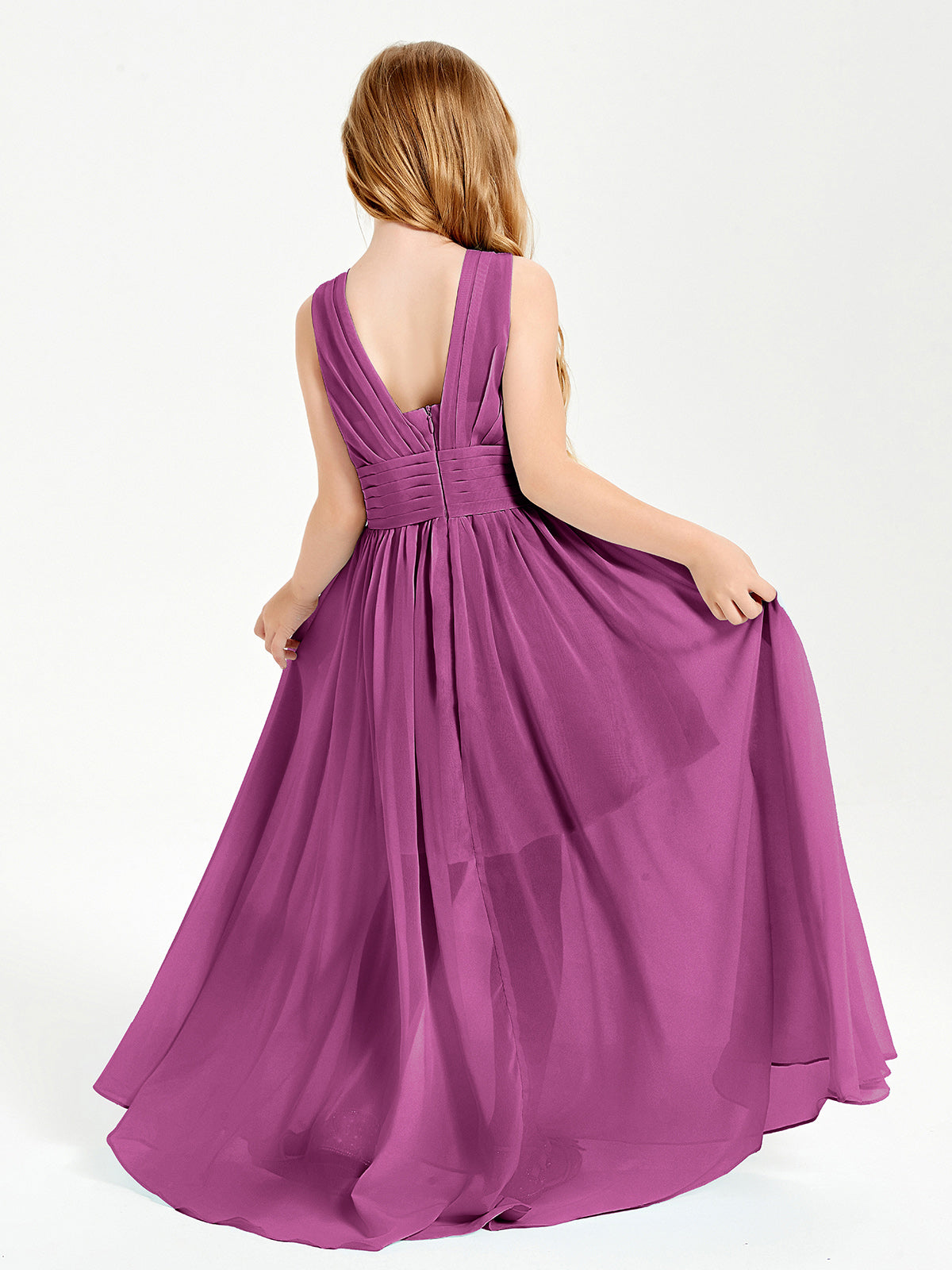 Long V-neck Junior Bridesmaid Dresses Orchid
